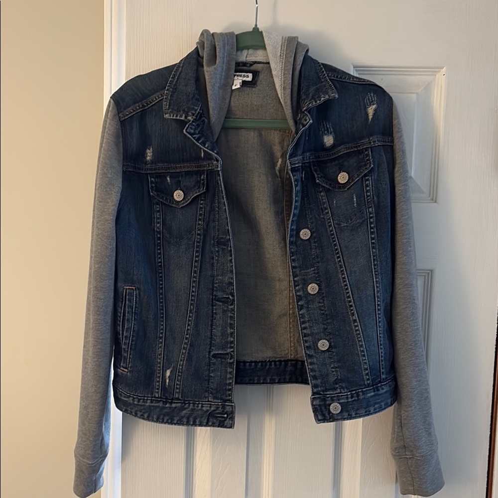 Express Jean Jacket with sweatshirt sleeves and hood